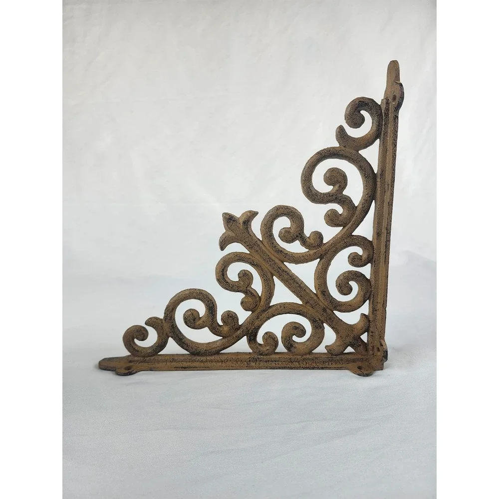 Pair Cast Iron Corbels Shelf Brackets 10x10 Victorian Scroll Rustic Farmhouse